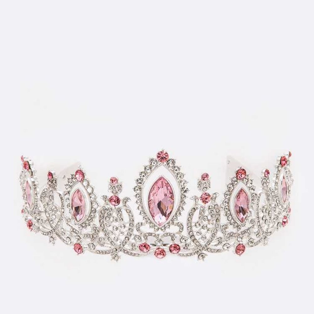 Crystal Statement Tiara - Rhodium/Pink